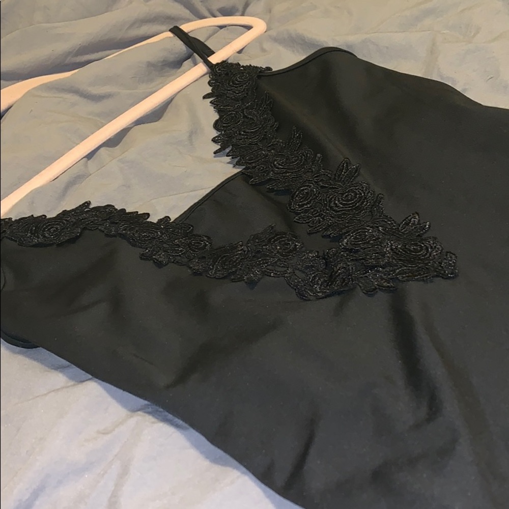 Black floral trim body suit